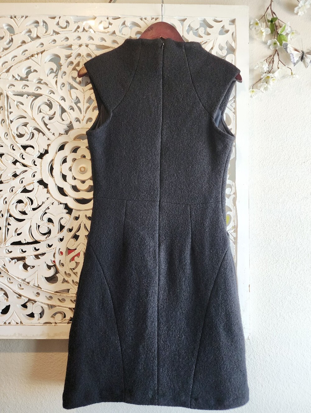 ZARA 100% WOOL HIGH NECKLINE SLEVELESS MINIBL DRESS BACK ZIPPER SIZE MEDIUM - Picture 11 of 16